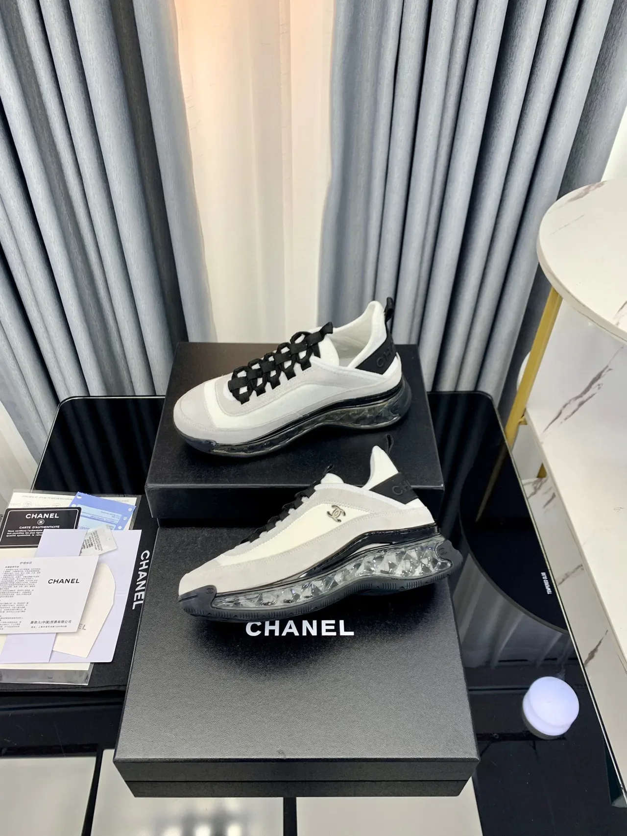 Chanel White Black Low-Top Suede-and-Leather Upper Chunky Sneakers 3