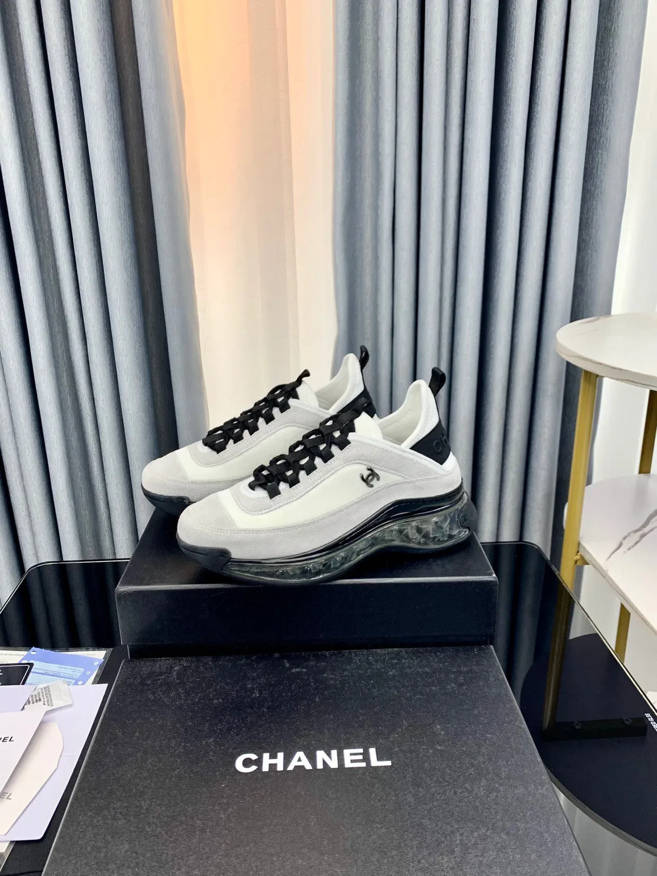 Chanel White Black Low-Top Suede-and-Leather Upper Chunky Sneakers 4