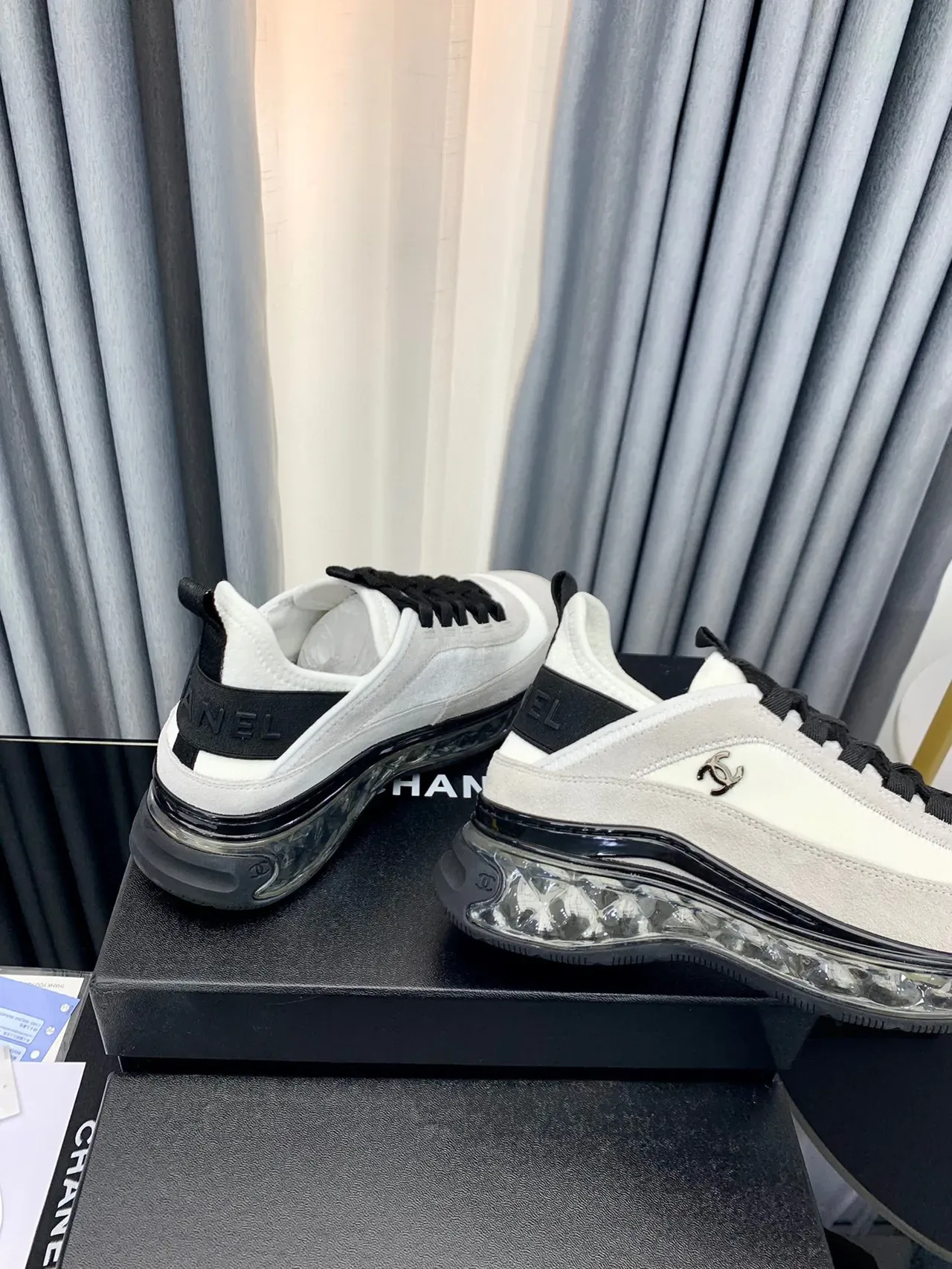 Chanel White Black Low-Top Suede-and-Leather Upper Chunky Sneakers 5