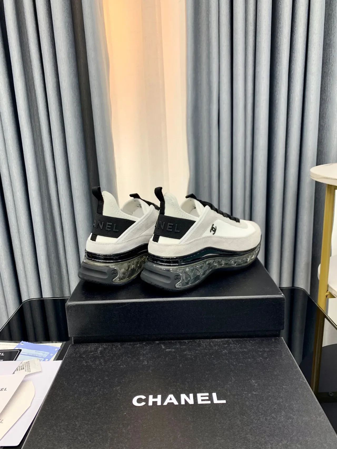 Chanel White Black Low-Top Suede-and-Leather Upper Chunky Sneakers 6