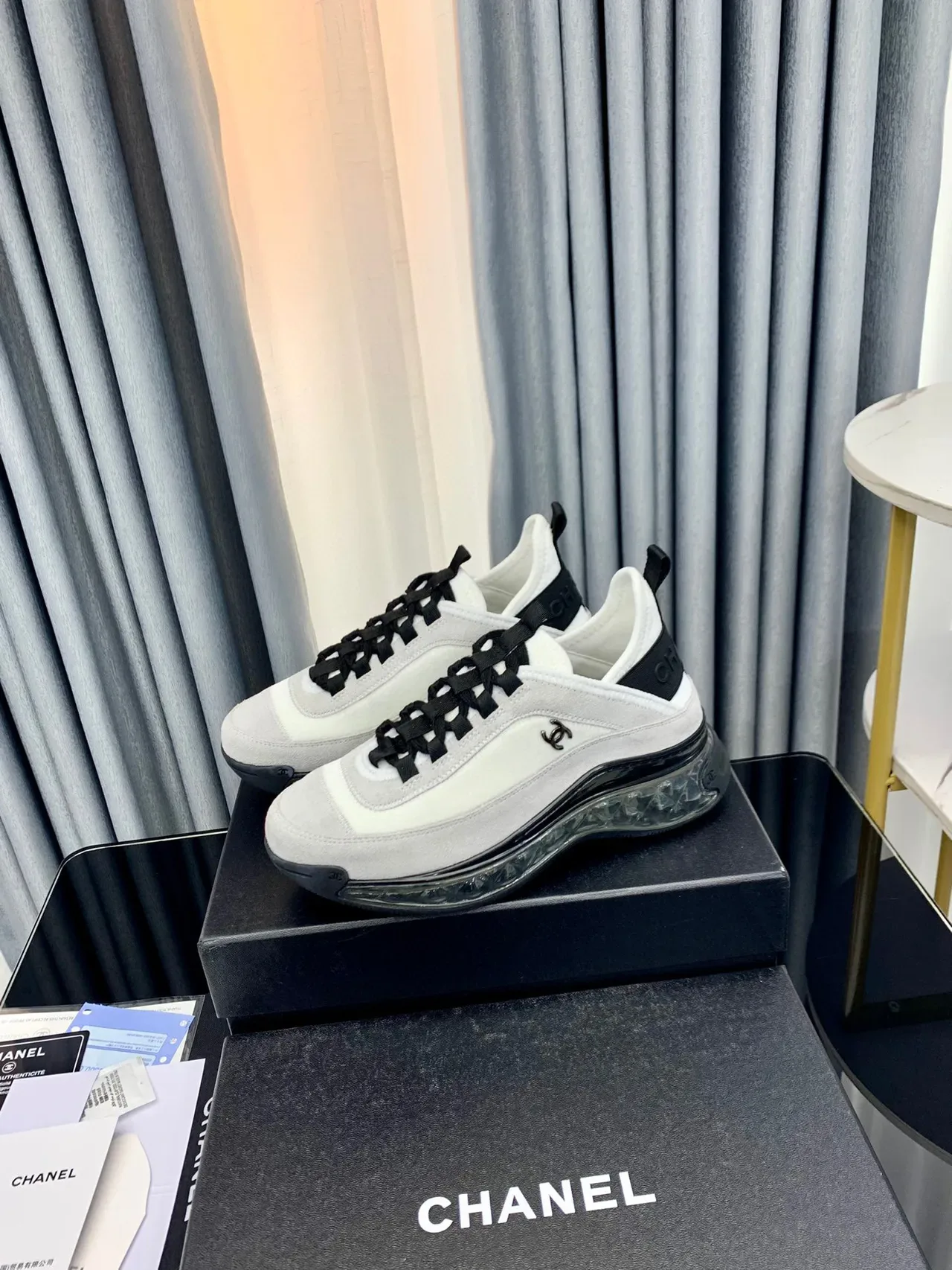 Chanel White Black Low-Top Suede-and-Leather Upper Chunky Sneakers 7