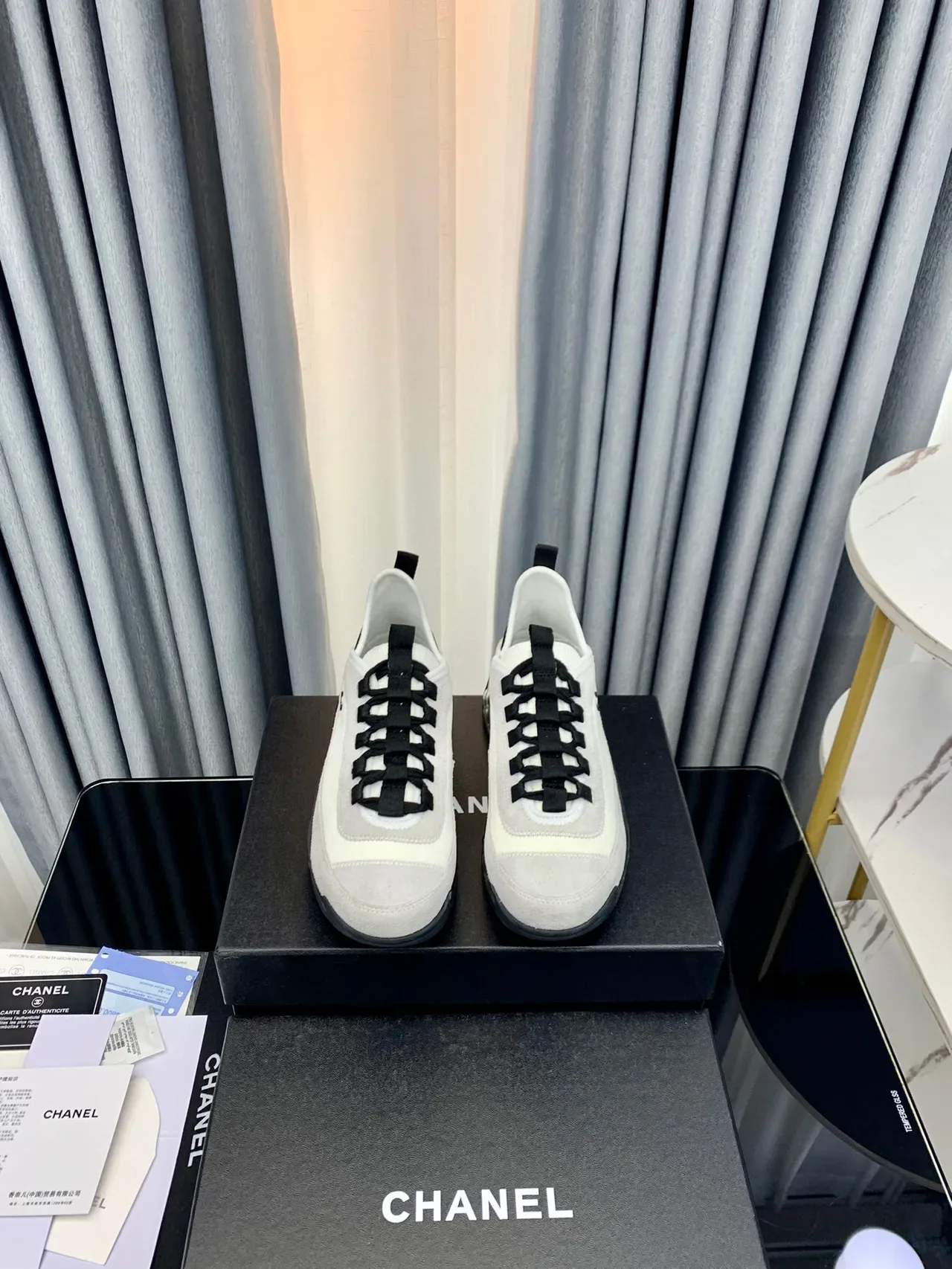 Chanel White Black Low-Top Suede-and-Leather Upper Chunky Sneakers 8