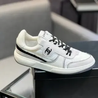 Chanel White Black Quilted Paneling Stripe Accent Lifestyle Sneakers