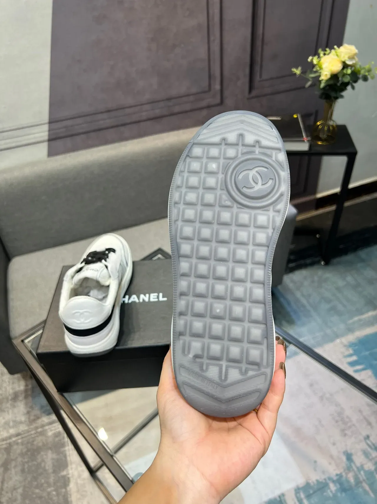 Chanel White Black Quilted Paneling Stripe Accent Lifestyle Sneakers 7