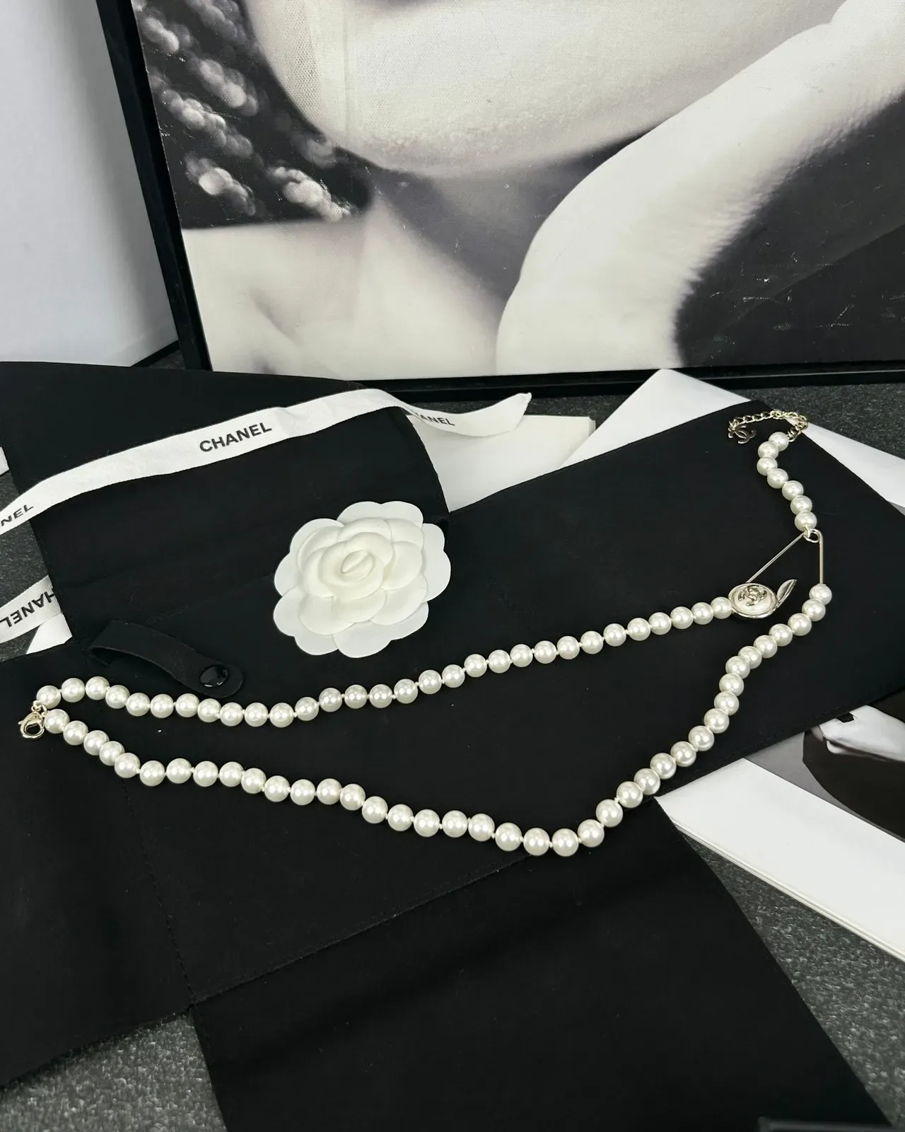 Chanel White Silver Double-Strand Pearl Necklace 3