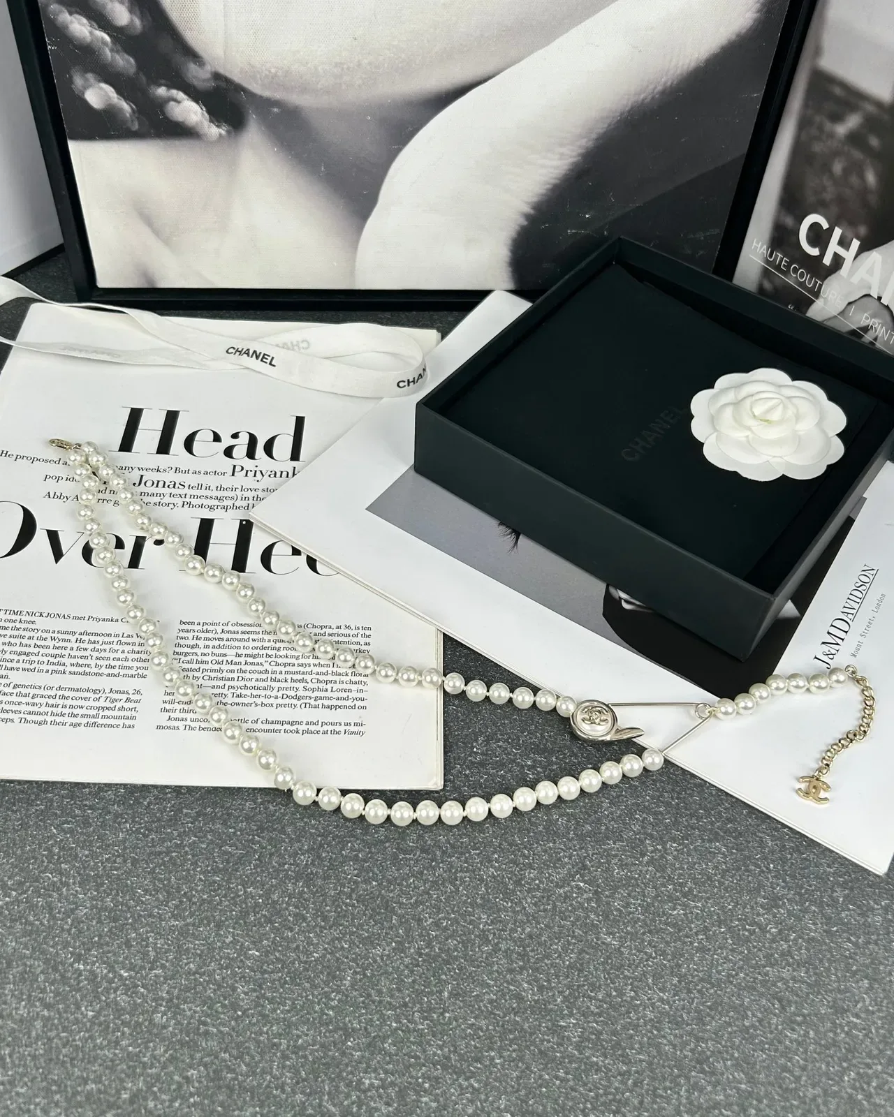 Chanel White Silver Double-Strand Pearl Necklace 6