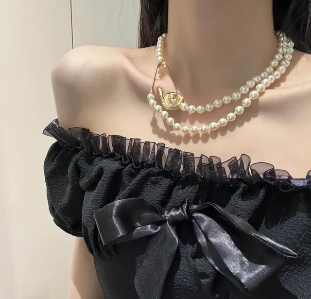 Chanel White Silver Double-Strand Pearl Necklace 11