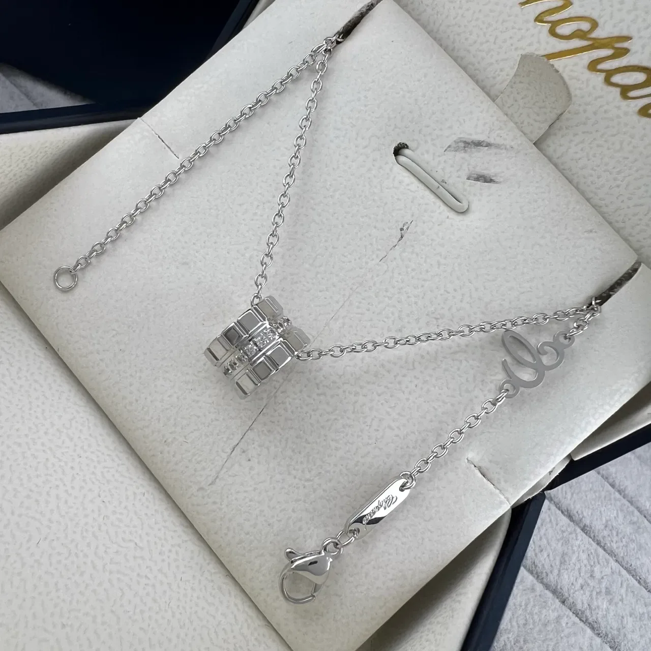 Chopard Collier Pendentif Barril Géométrique en Or et Argent avec Pierres Pavé-Set 5