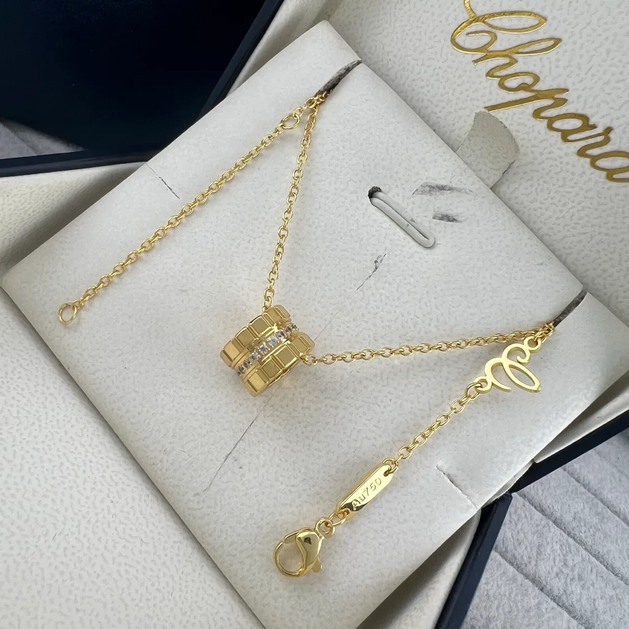 Chopard Collier Pendentif Barril Géométrique en Or et Argent avec Pierres Pavé-Set 6