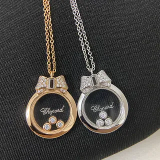 Chopard Bonheur Courbes Or Noir Motif Nœud Supérieur Éléments Diamant Flottants Collier