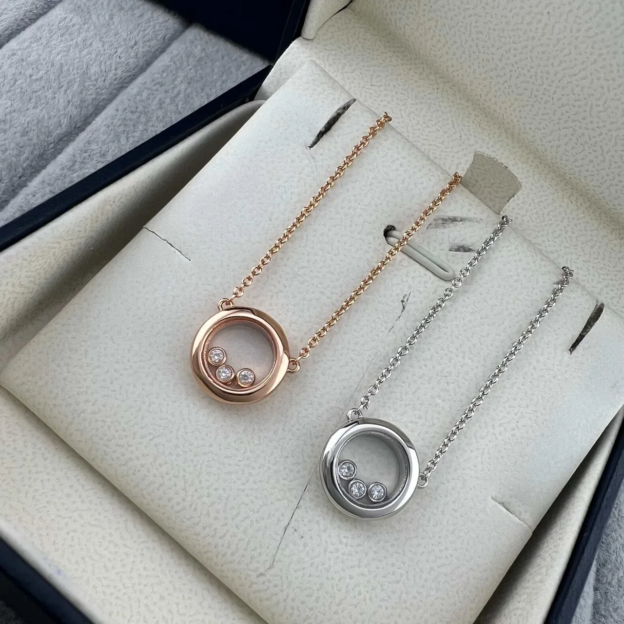 Chopard Happy Diamonds Floating Diamond Double-Ring Pendant Necklaces 7