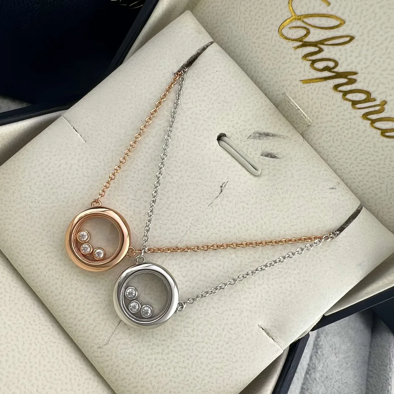 Chopard Happy Diamonds Floating Diamond Double-Ring Pendant Necklaces 8
