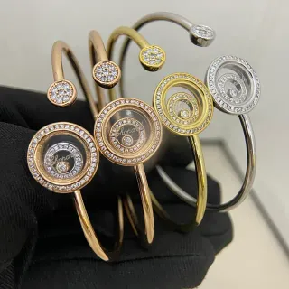 Chopard Happy Diamonds Disque rotatif Diamants Pavé Bracelets ouverts Bangle