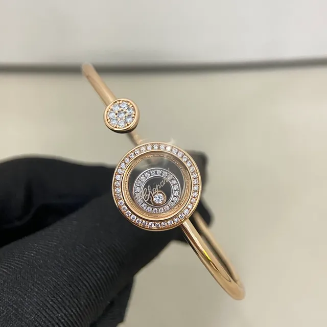 Chopard Happy Diamonds Disque rotatif Diamants Pavé Bracelets ouverts Bangle 7