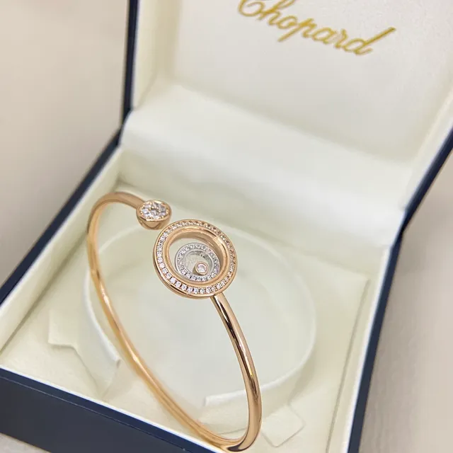 Chopard Happy Diamonds Disque rotatif Diamants Pavé Bracelets ouverts Bangle 8