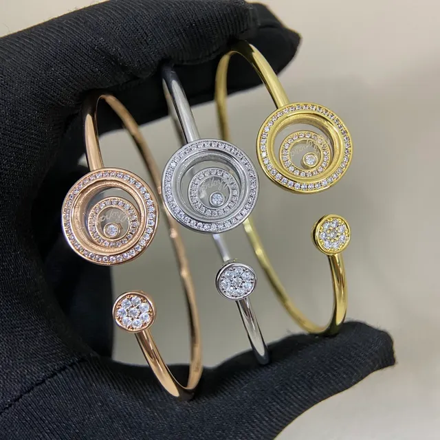 Chopard Happy Diamonds Disque rotatif Diamants Pavé Bracelets ouverts Bangle 9