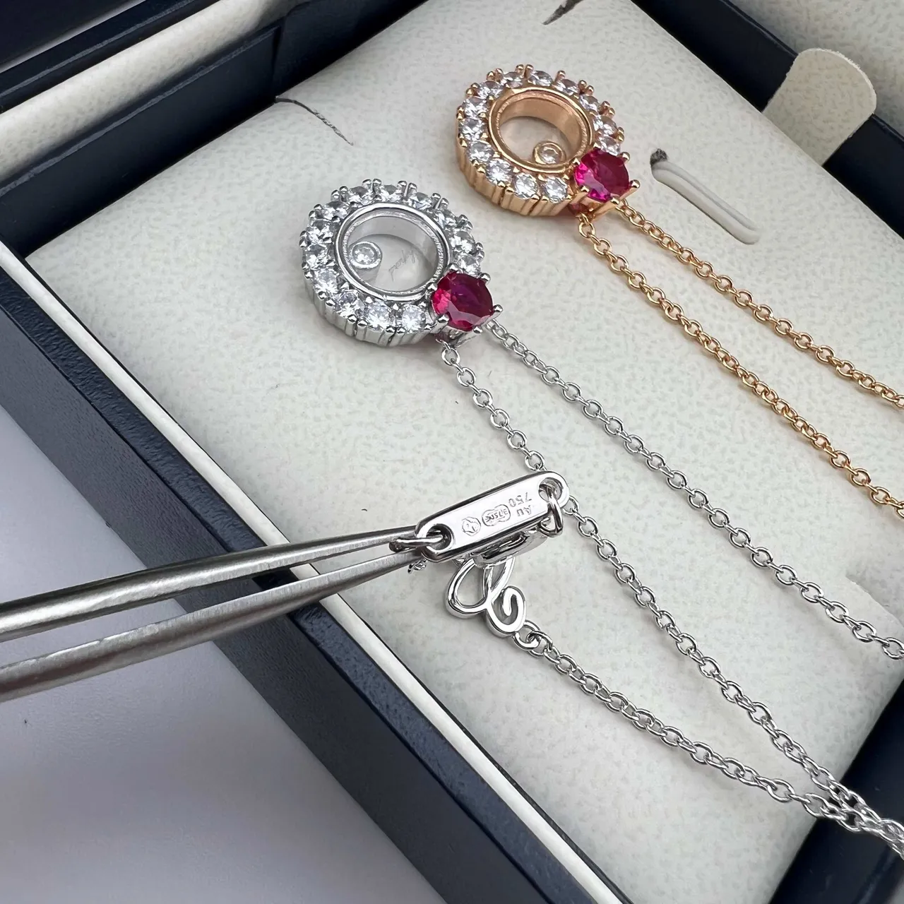 Chopard Happy Spirit Argent et Or Pendentif à disque rotatif Halo de Diamants Pavé Collier 2