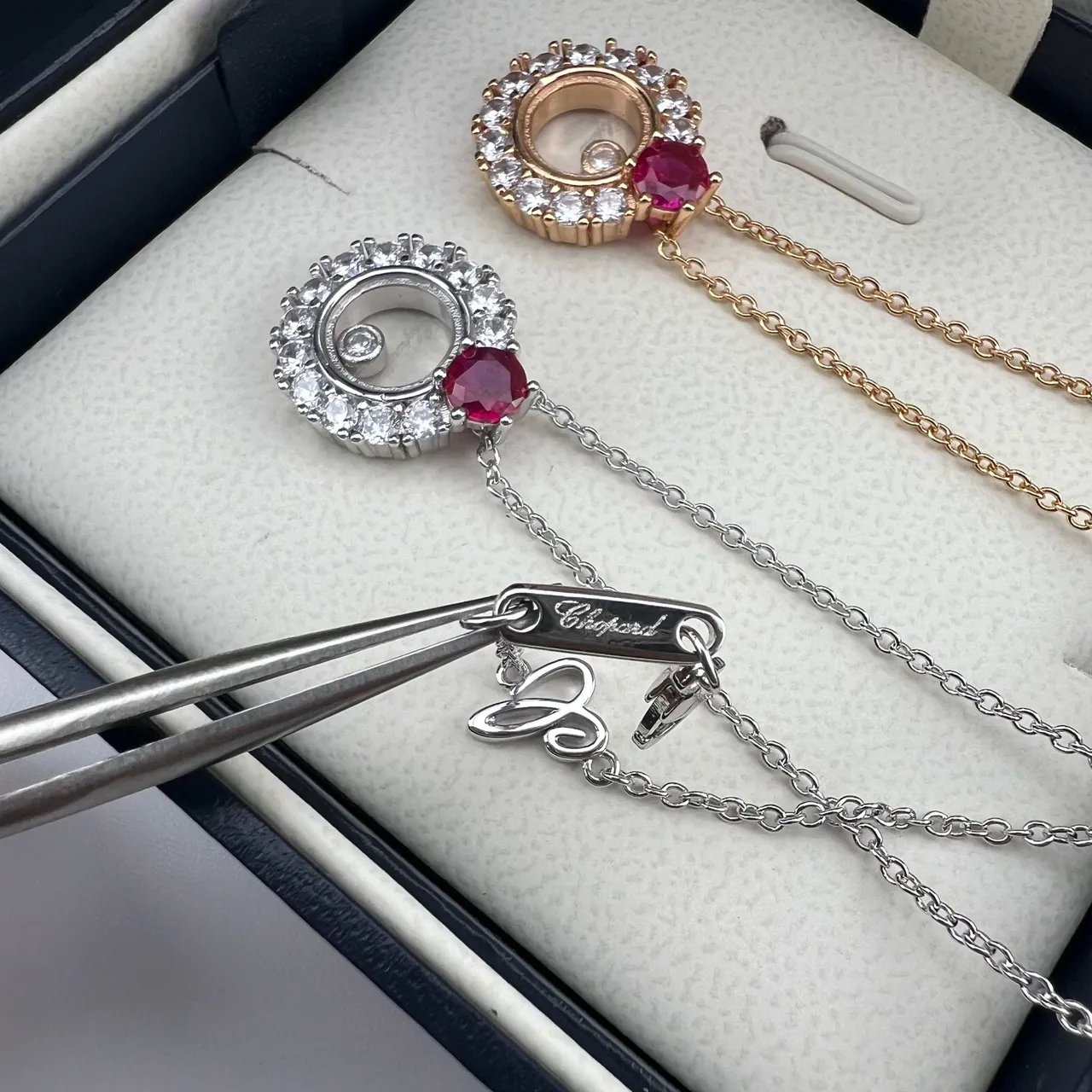 Chopard Happy Spirit Argent et Or Pendentif à disque rotatif Halo de Diamants Pavé Collier 3