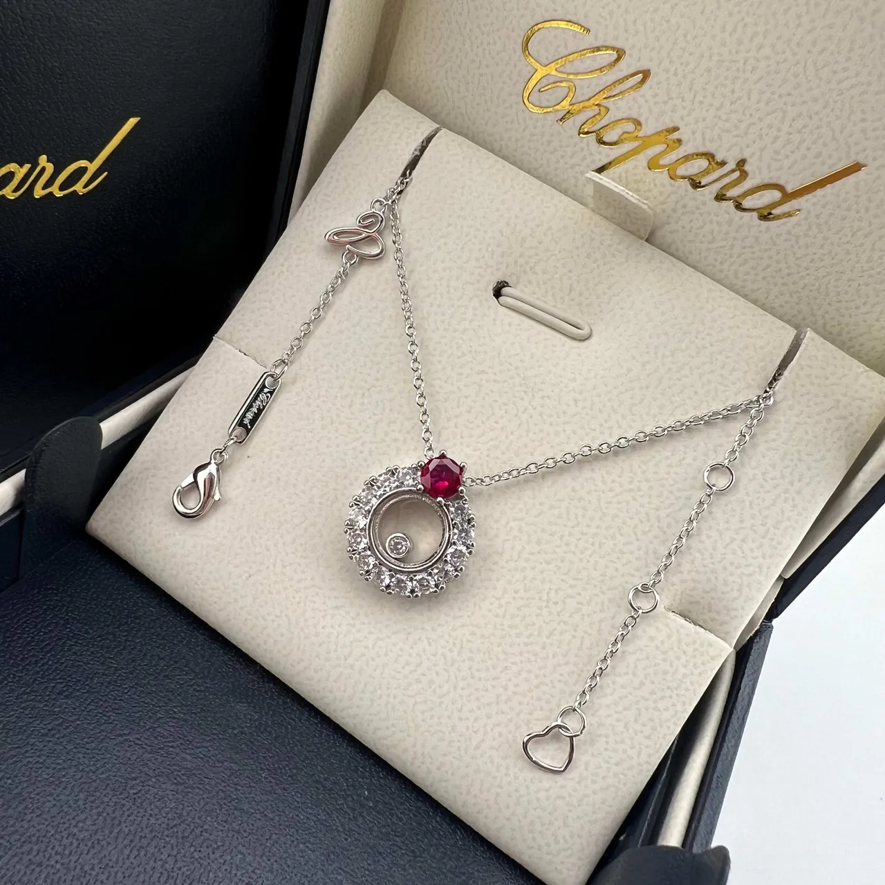 Chopard Happy Spirit Argent et Or Pendentif à disque rotatif Halo de Diamants Pavé Collier 4