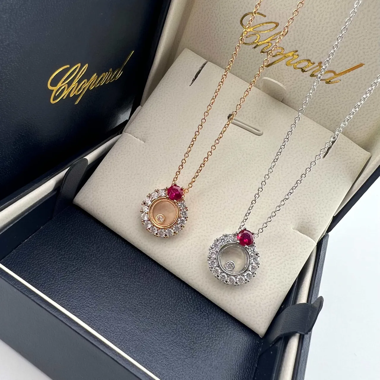 Chopard Happy Spirit Argent et Or Pendentif à disque rotatif Halo de Diamants Pavé Collier 6