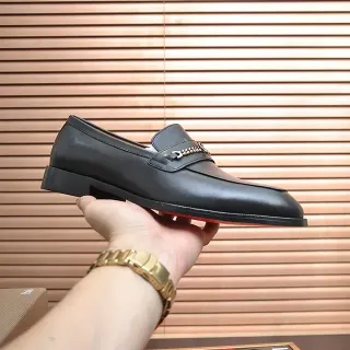Christian Louboutin Black Gold Leather Chain Strap Loafer