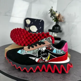 Christian Louboutin Black Red Graphic-Print Upper Zigzag Sole Lifestyle Sneakers