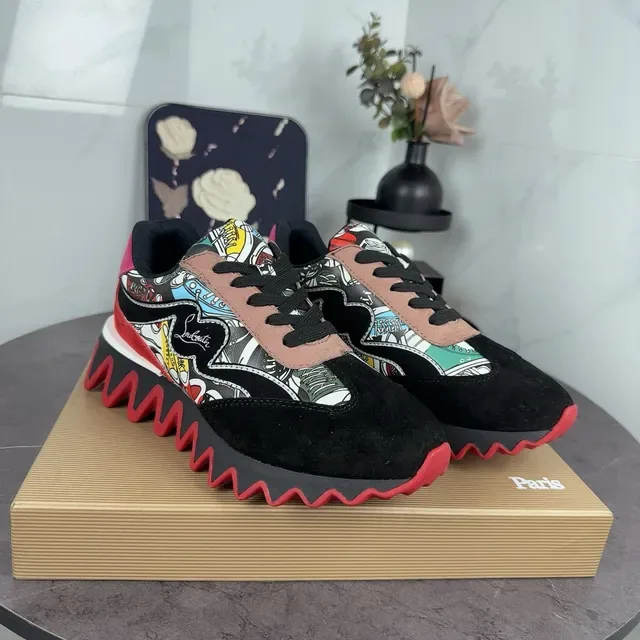 Christian Louboutin Sneakers Lifestyle Noir Rouge Imprimé Graphique Partie Supérieure Semelle Zigzag 5