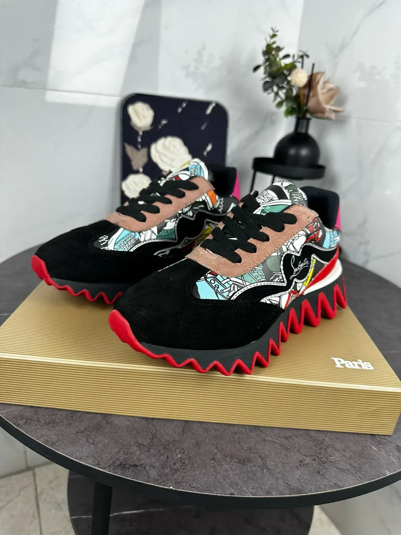 Christian Louboutin Sneakers Lifestyle Noir Rouge Imprimé Graphique Partie Supérieure Semelle Zigzag 9