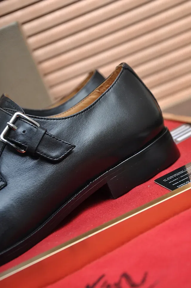 Christian Louboutin Black Red Polished Leather Single Strap Monk Shoes 2