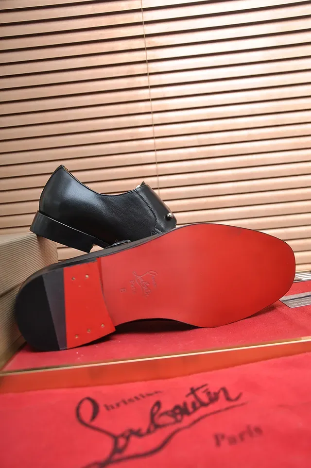 Christian Louboutin Black Red Polished Leather Single Strap Monk Shoes 3