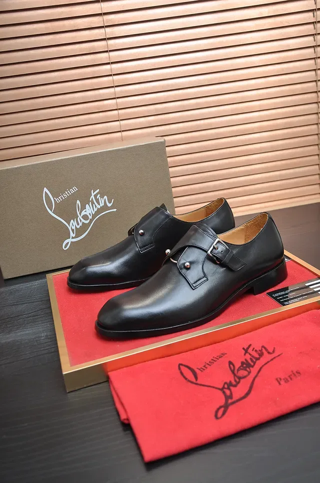 Christian Louboutin Black Red Polished Leather Single Strap Monk Shoes 4