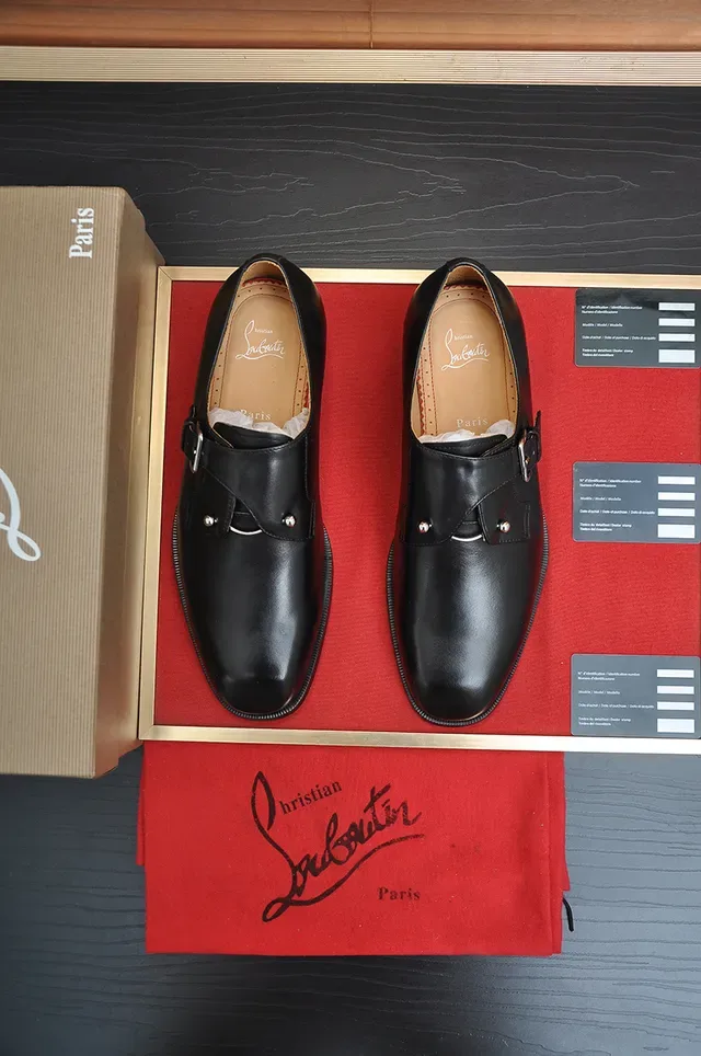 Christian Louboutin Black Red Polished Leather Single Strap Monk Shoes 5