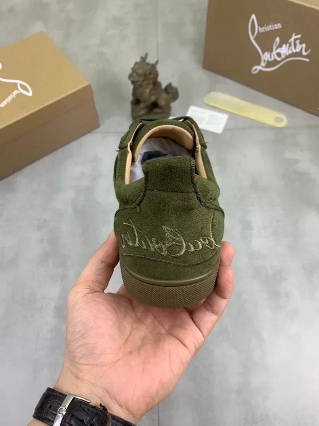 Christian Louboutin Olive Green Suede Low-Top Lifestyle Sneakers 3
