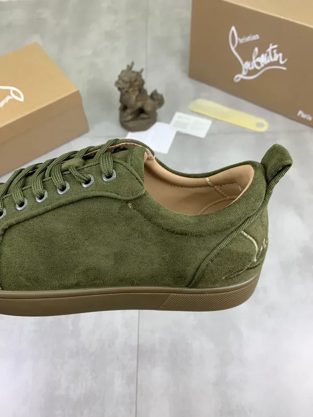 Christian Louboutin Olive Green Suede Low-Top Lifestyle Sneakers 4