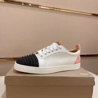 Christian Louboutin White Black Studded Toe Cap Mesh And Leather Paneling Lifestyle Sneakers