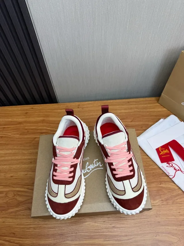 Christian Louboutin Blanc Bordeaux Suela Caoutchouc Podded Tige Mixt Suede-Mesh Sneakers Lifestyle 2