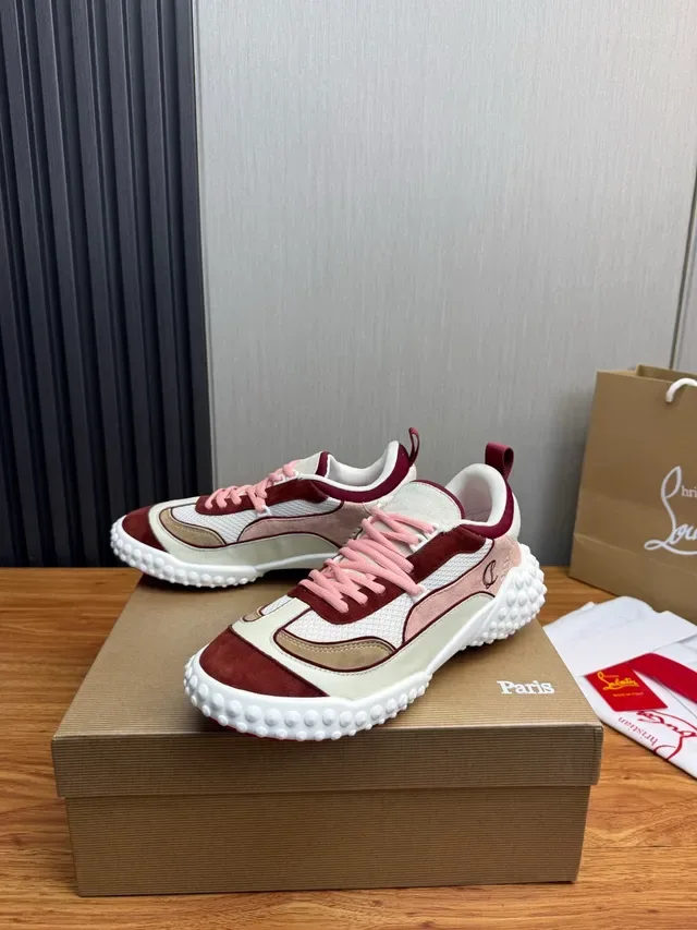 Christian Louboutin Blanc Bordeaux Suela Caoutchouc Podded Tige Mixt Suede-Mesh Sneakers Lifestyle 3