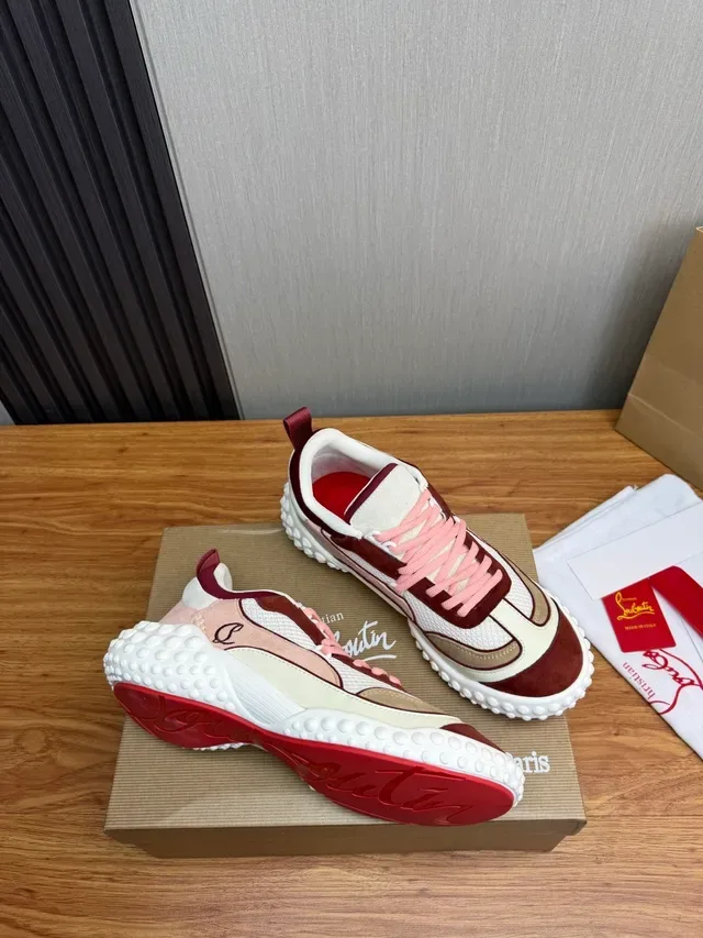 Christian Louboutin Blanc Bordeaux Suela Caoutchouc Podded Tige Mixt Suede-Mesh Sneakers Lifestyle 6