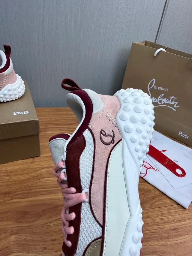 Christian Louboutin Blanc Bordeaux Suela Caoutchouc Podded Tige Mixt Suede-Mesh Sneakers Lifestyle 8