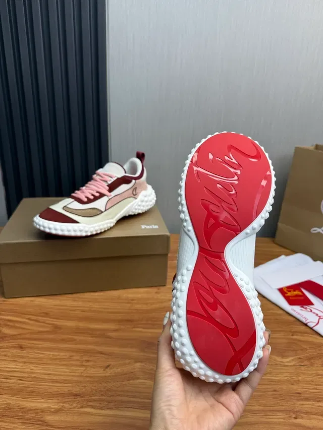 Christian Louboutin Blanc Bordeaux Suela Caoutchouc Podded Tige Mixt Suede-Mesh Sneakers Lifestyle 9