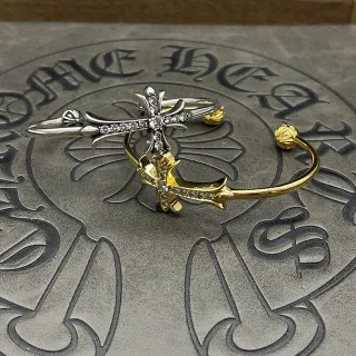 Chrome Hearts Cross Bangle Dual-Tone Pavé Bracelet