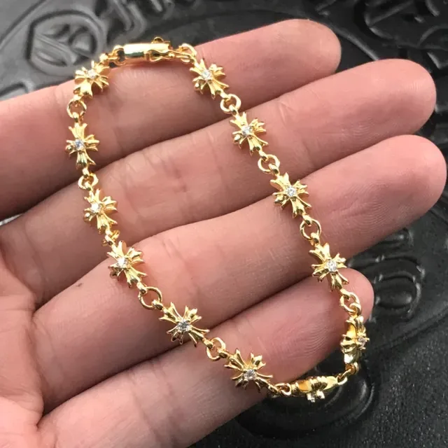 Chrome Hearts Bracelet Croix Ton Or Pavé-Set Liens Croix 2