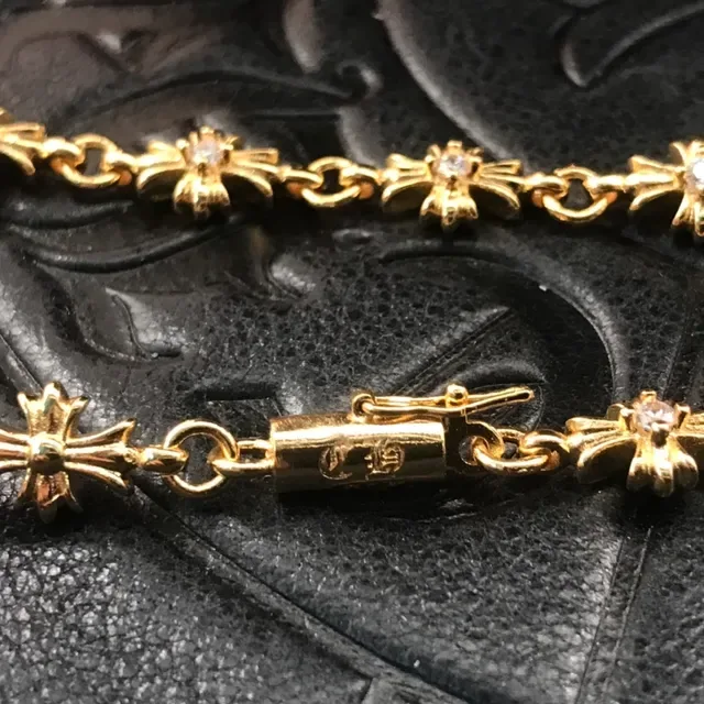 Chrome Hearts Bracelet Croix Ton Or Pavé-Set Liens Croix 3