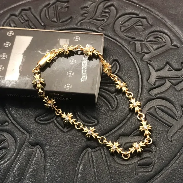 Chrome Hearts Bracelet Croix Ton Or Pavé-Set Liens Croix 6