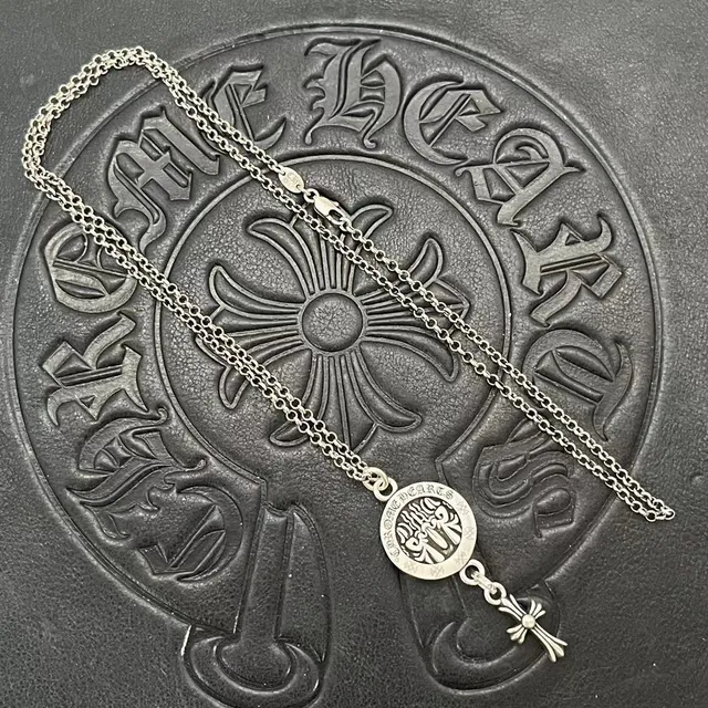 Chrome Hearts Cruz & Coração Pendente Colar de Prata 6