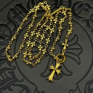 Chrome Hearts Cross Link Necklace Gold Chain Metal Necklace