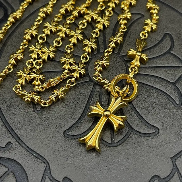 Chrome Hearts Collier à mailles croisées Chaîne en or Collier métallique 7