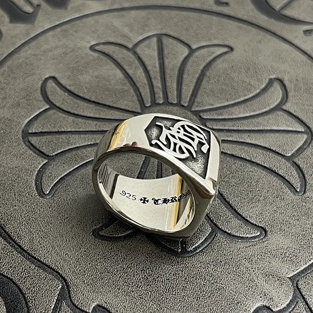 Chrome Hearts Cross Ring Silver Black Enamel Faceted Stone Ring 3