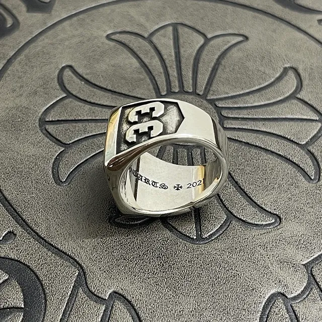Chrome Hearts Cross Ring Silver Black Enamel Faceted Stone Ring 4
