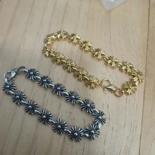 Chrome Hearts Cross Silver Gold Motif Polished Metal Bracelet